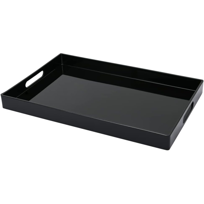 Bandeja Retangular Plástica Espelhada Preto 40x26cm