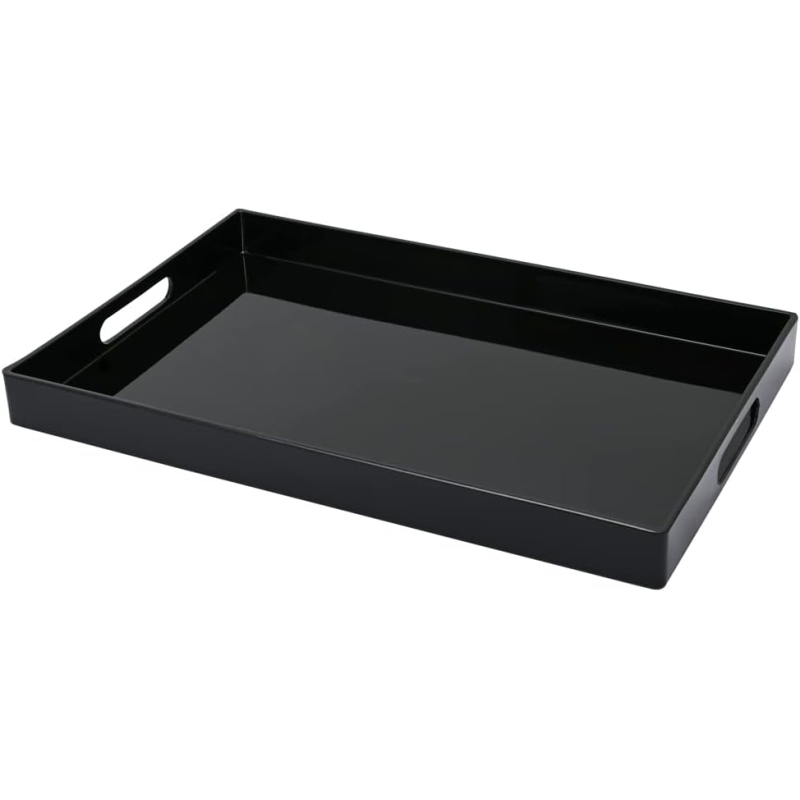 Bandeja Retangular Plástica Espelhada Preto 40x26cm
