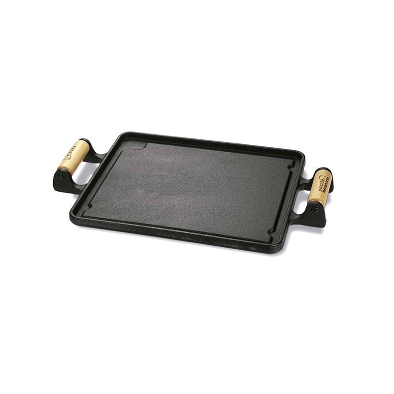 Chapa Lisa Ferro Fundido Alça Madeira 30x25cm